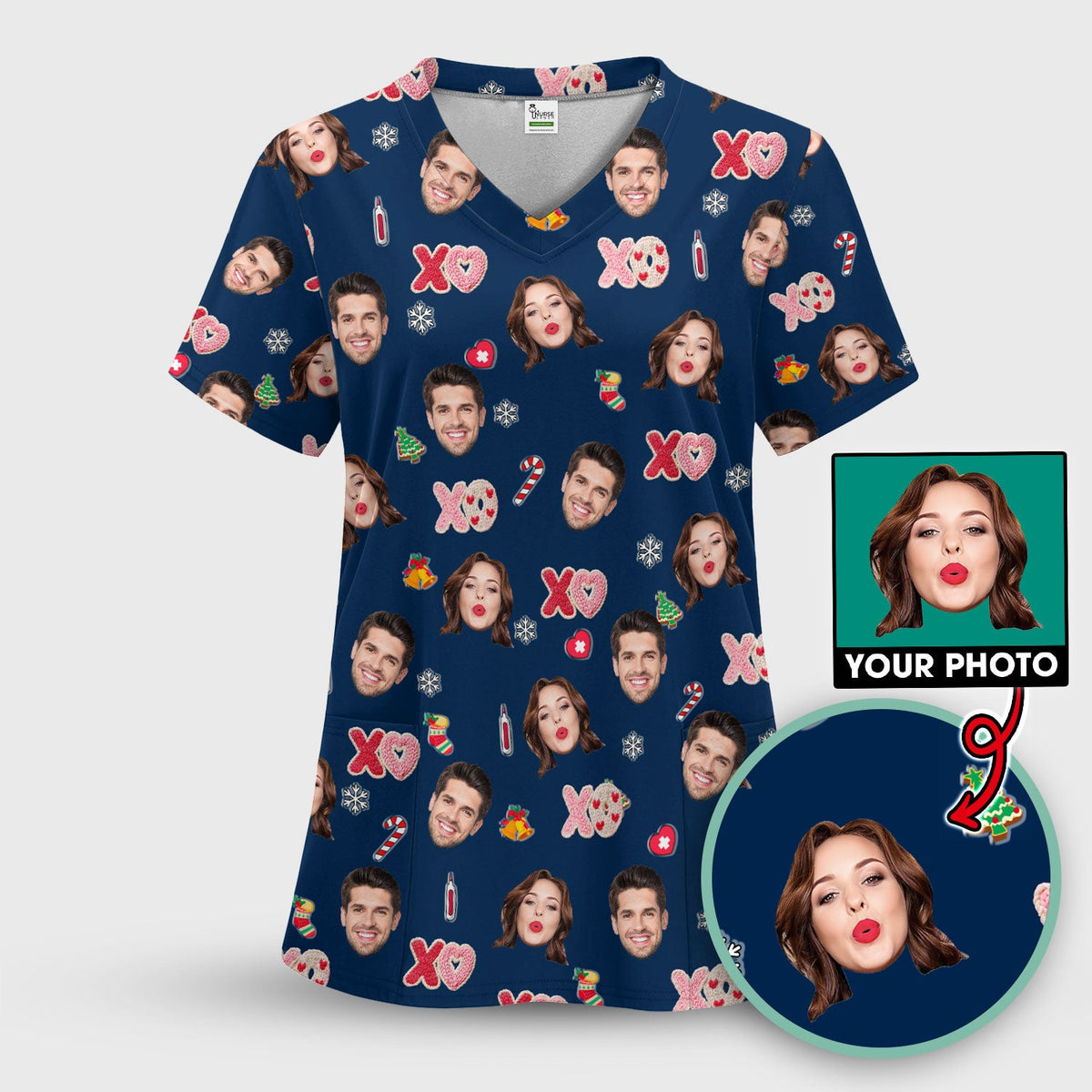 Personalized Photo Face Nurse Scrub Top