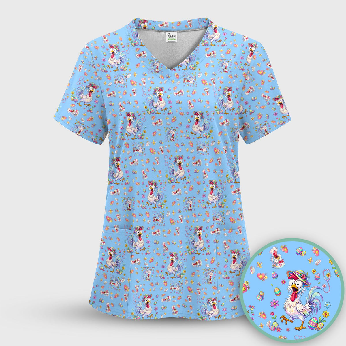 Easter Chicken Nurse Scrub Set