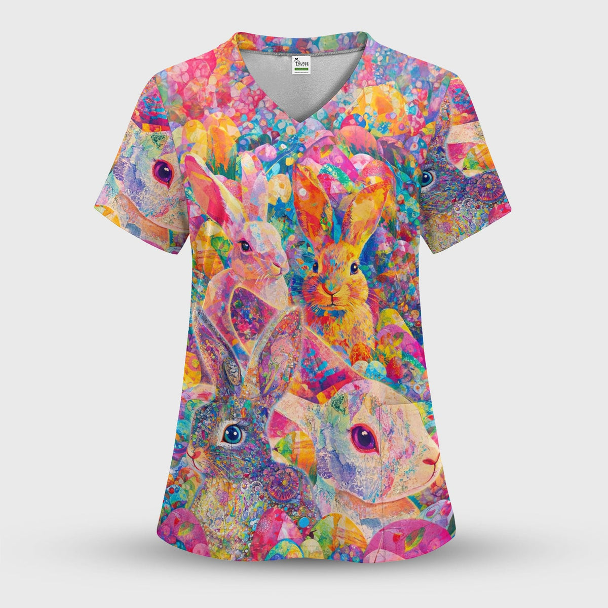 Colorful Artistic Bunny Nurse Scrub Set