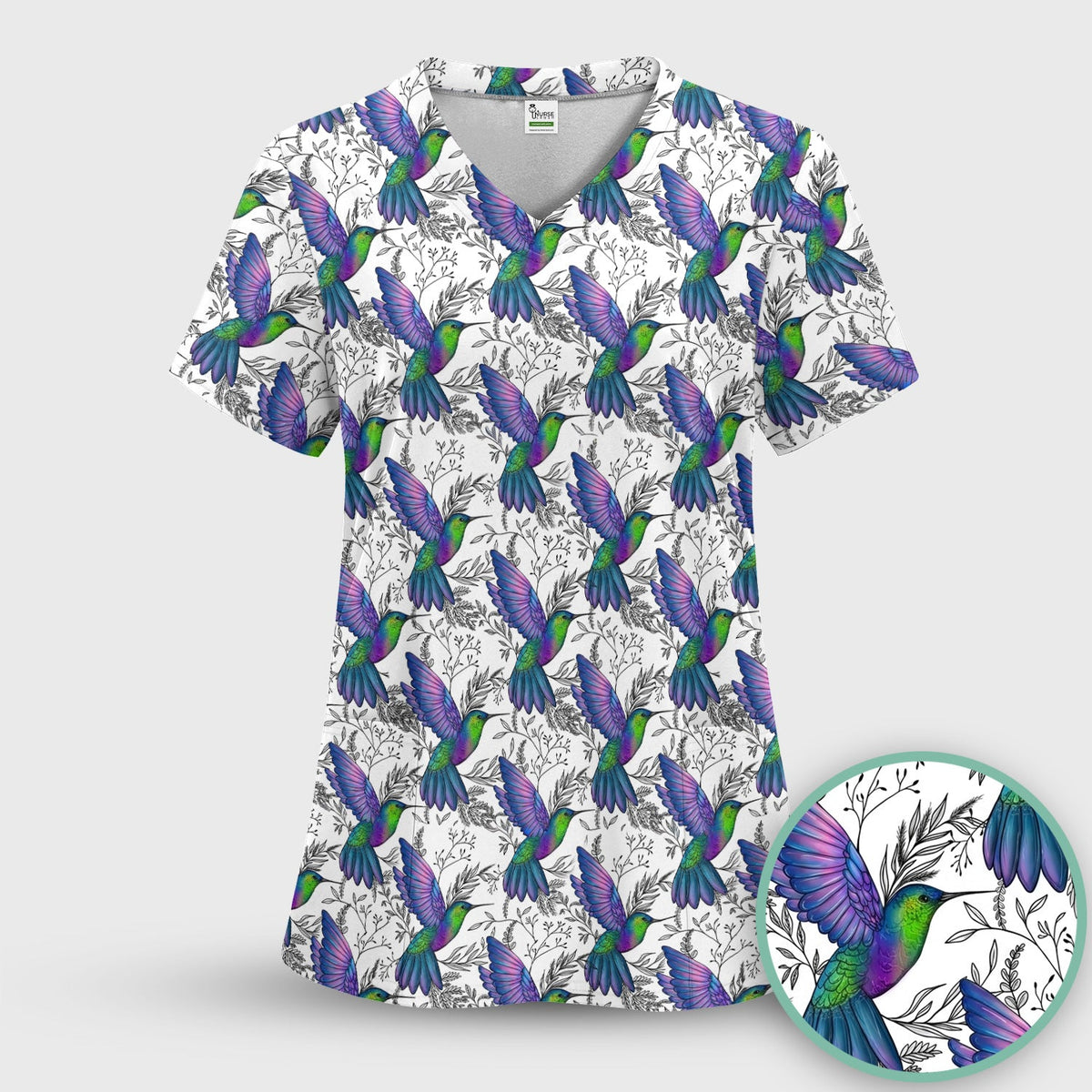 Colorful Hummingbird Botanical Nurse Scrub Set