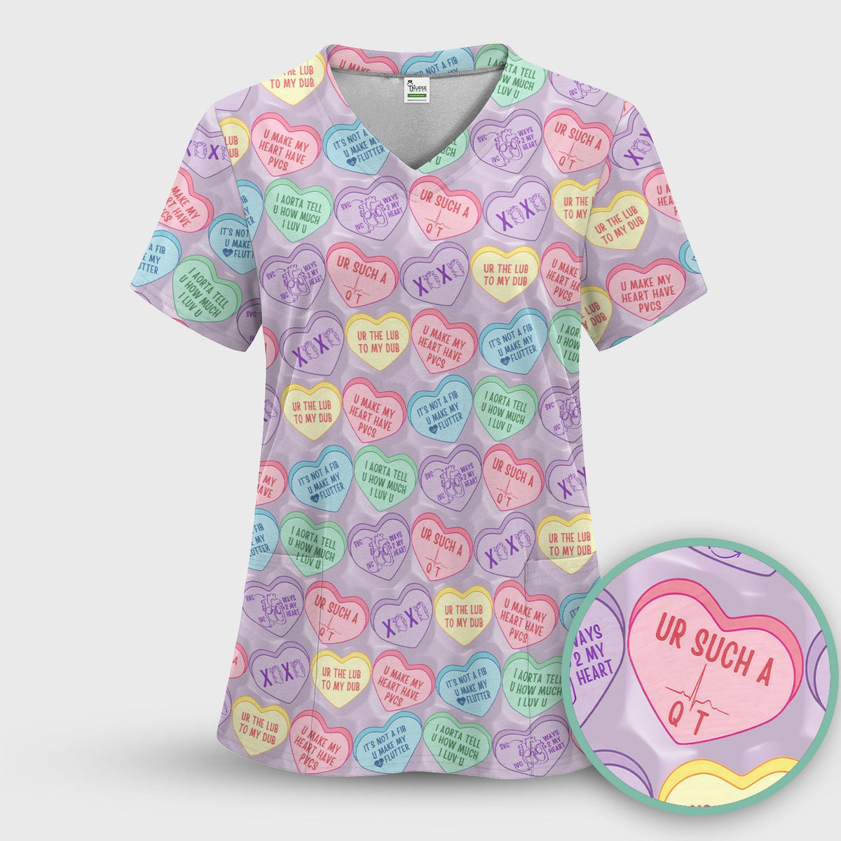 Candy Heart Nurse Scrub Set - Valentines Day Gift