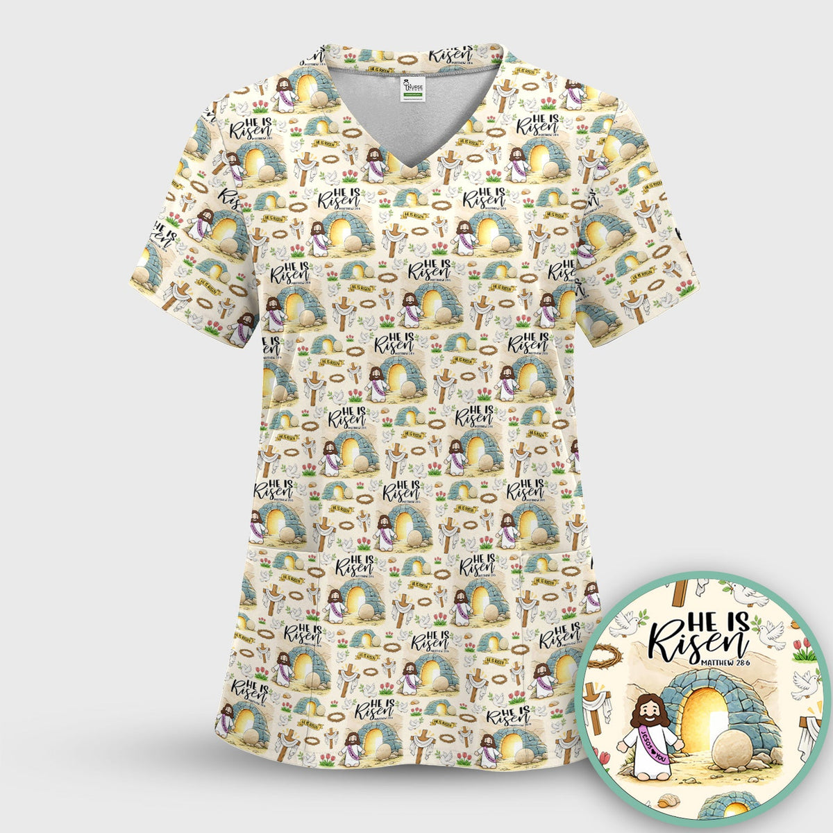 Easter He Is Risen Resurrection Nurse Scrub Set
