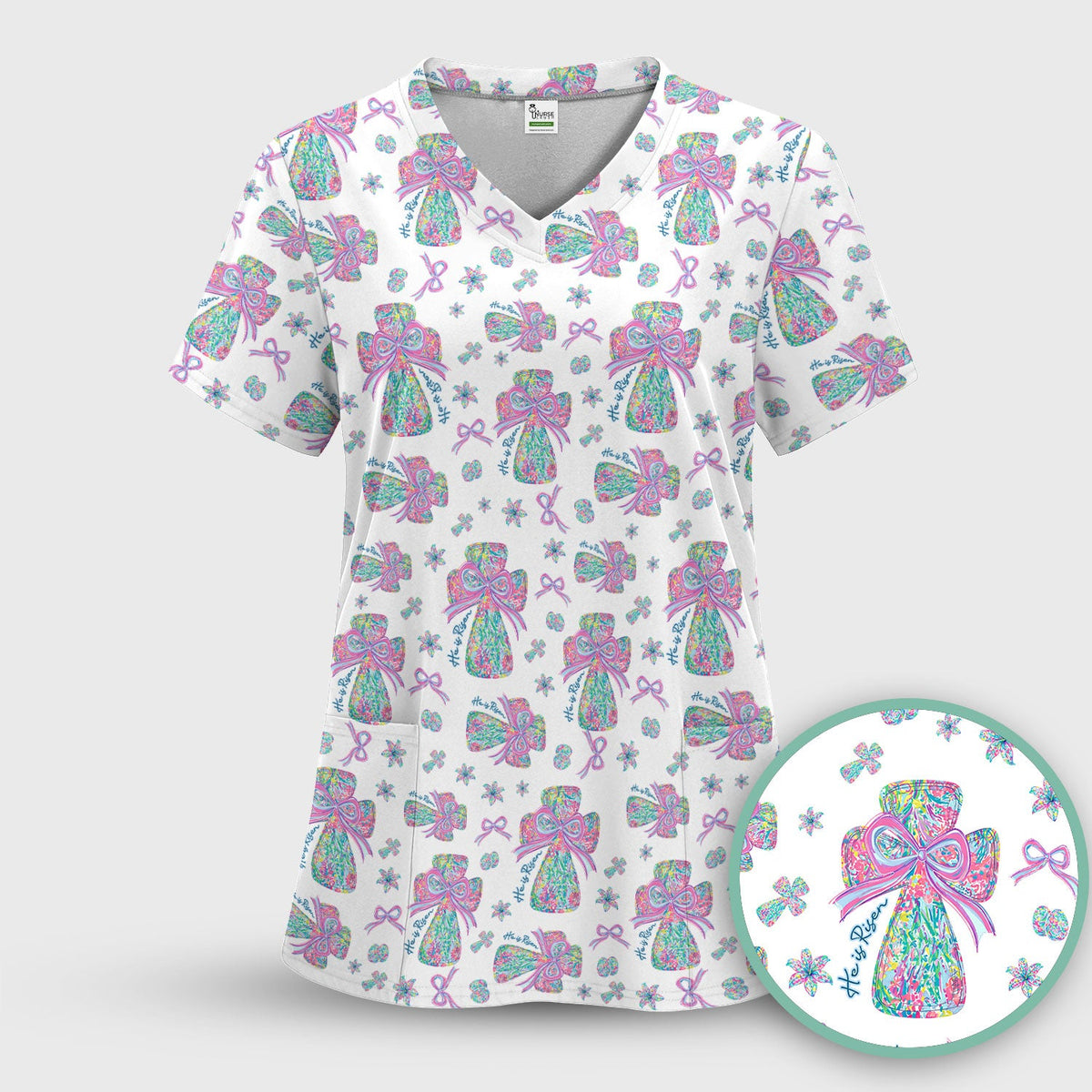 Colorful Bow Nurse Scrub Set