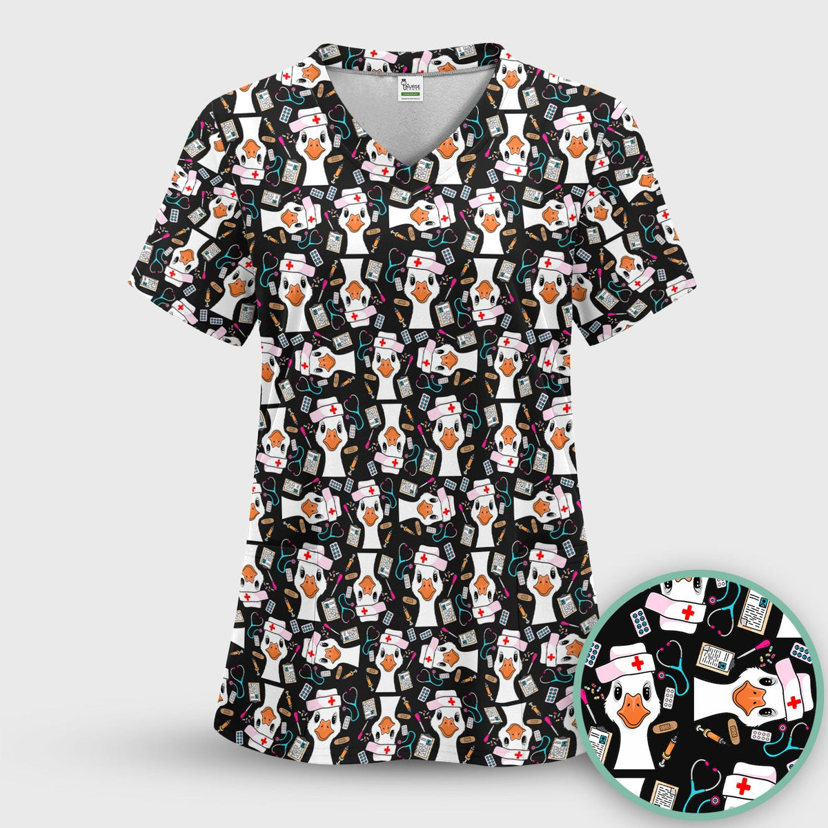 Duck Wearing Hat With Medical Tools Nurse Scrub Top