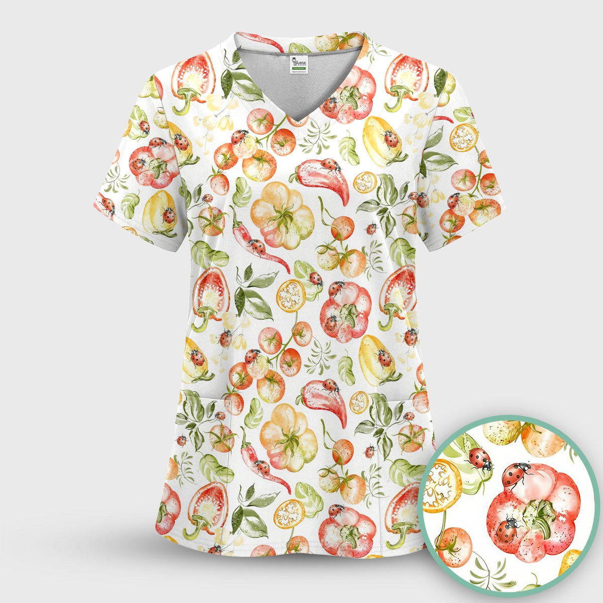 Watercolor Veggie Ladybug Nurse Scrub Set