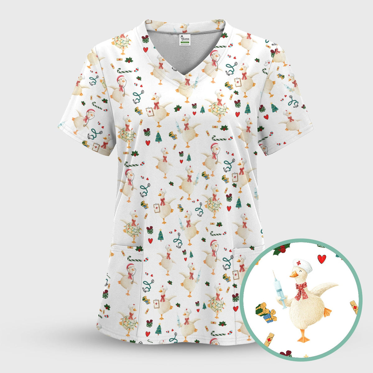 Christmas Goose Nurse Scrub Top