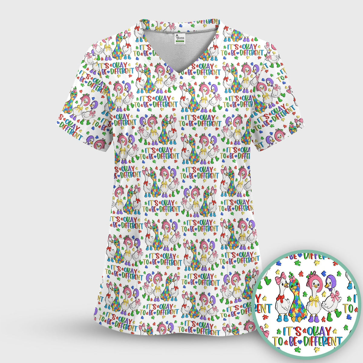 It's Okay To Be Different Duck Nurse Scrub Set