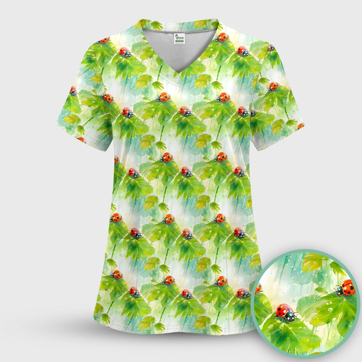 Ladybugs On Rainy Leaves Nurse Scrub Set