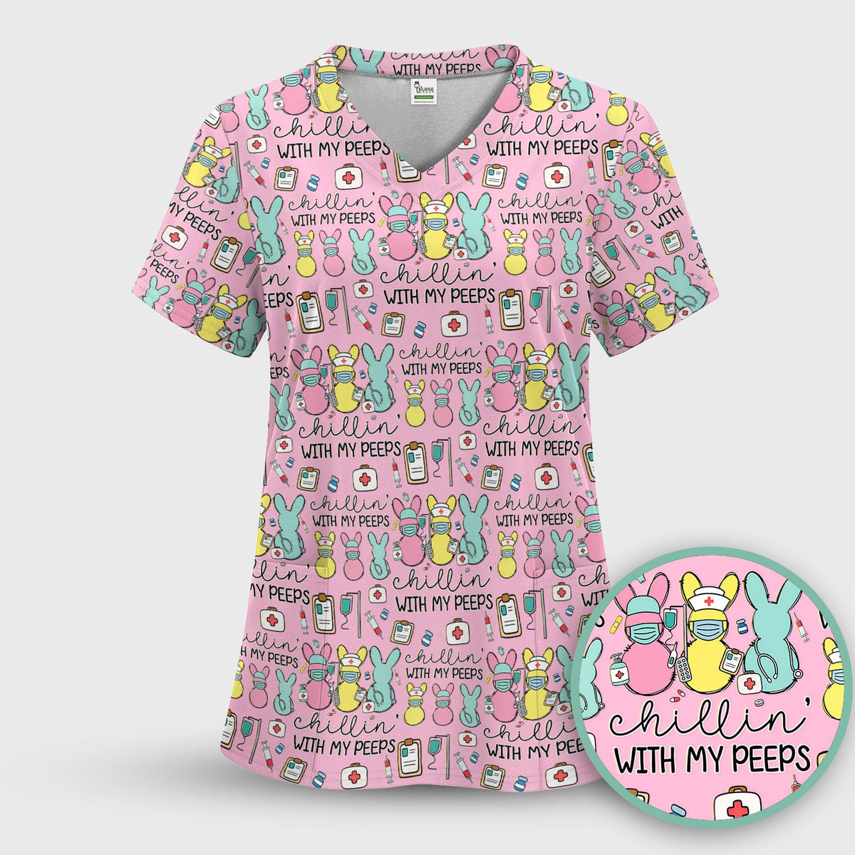 Bunny Nurse Chillin With My Peeps Scrub Set - Easter Gift