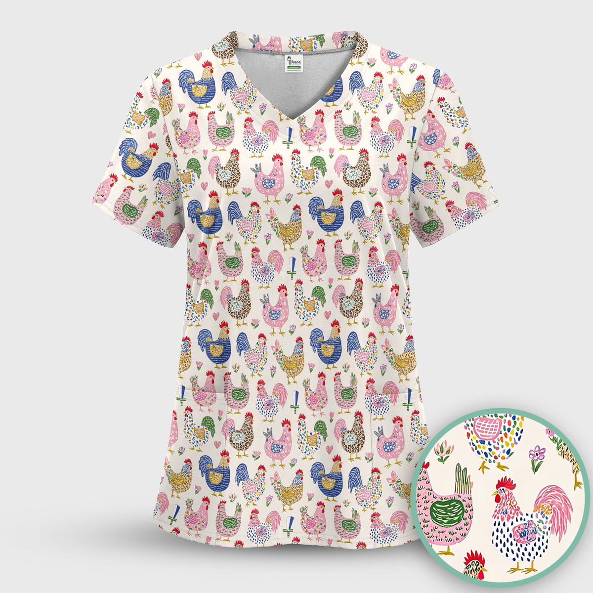 Chicken Rooster Nurse Scrub Set