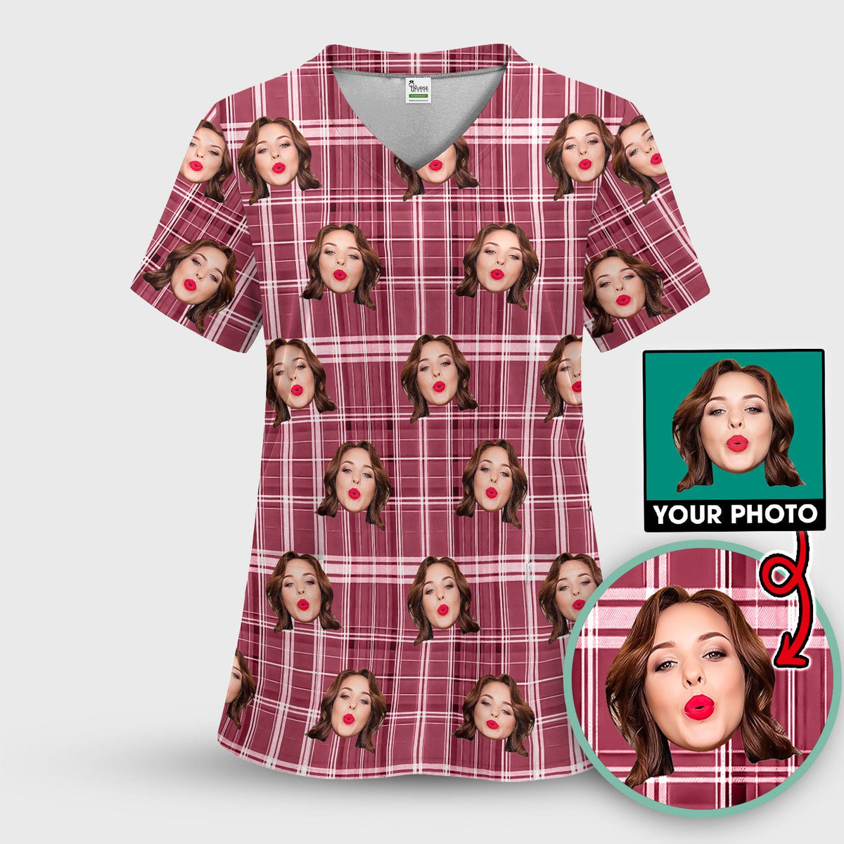 Personalized Photo Plaid Nurse Scrub Set