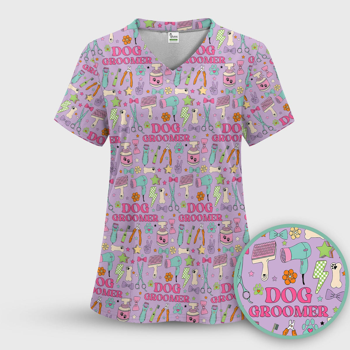 Dog Groomer Tools Nurse Scrub Top