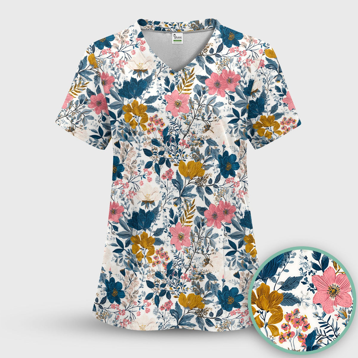Elegant Floral Garden Bloom Nurse Scrub Top