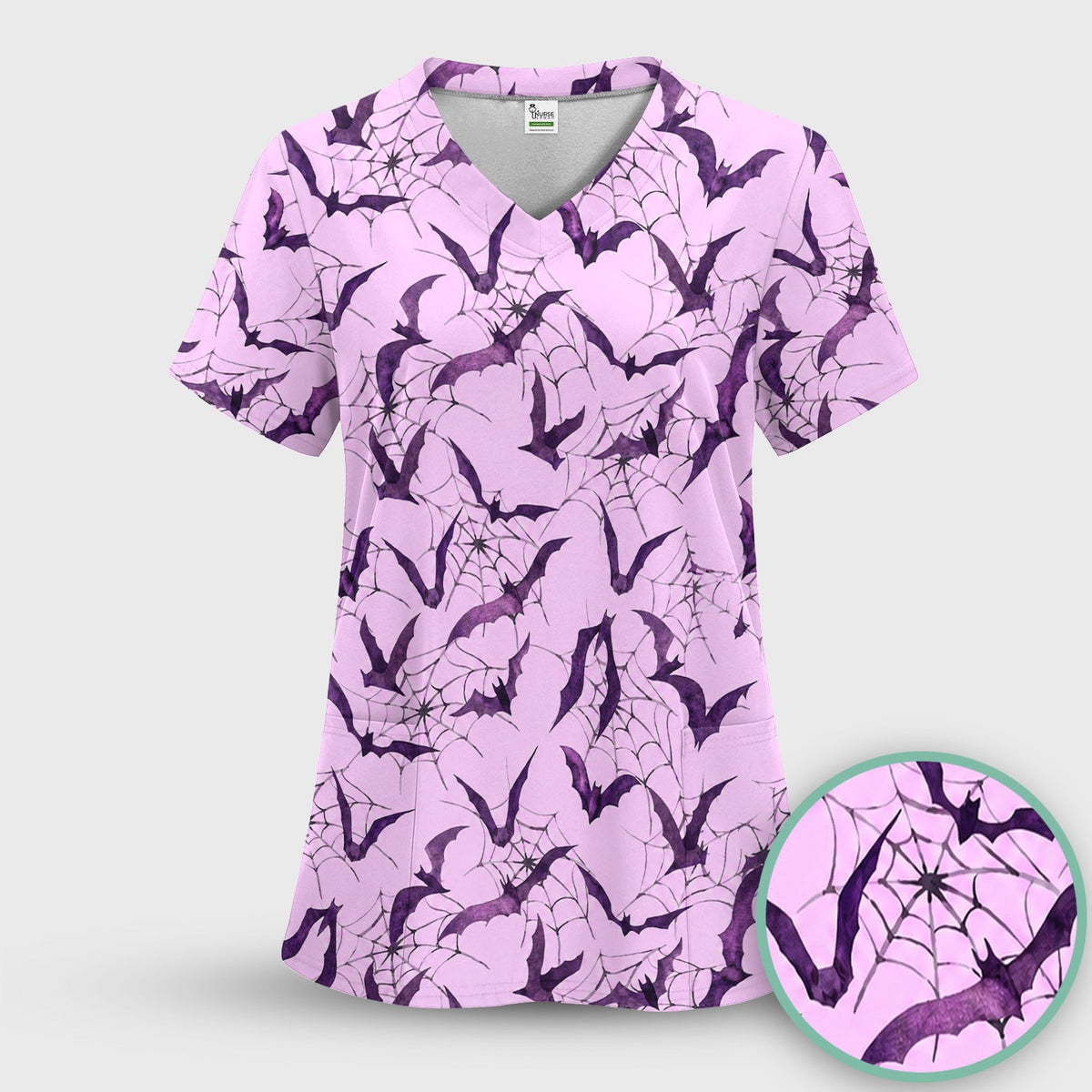 Bat with Spider Web Nurse Scrub Set - Halloween Gift