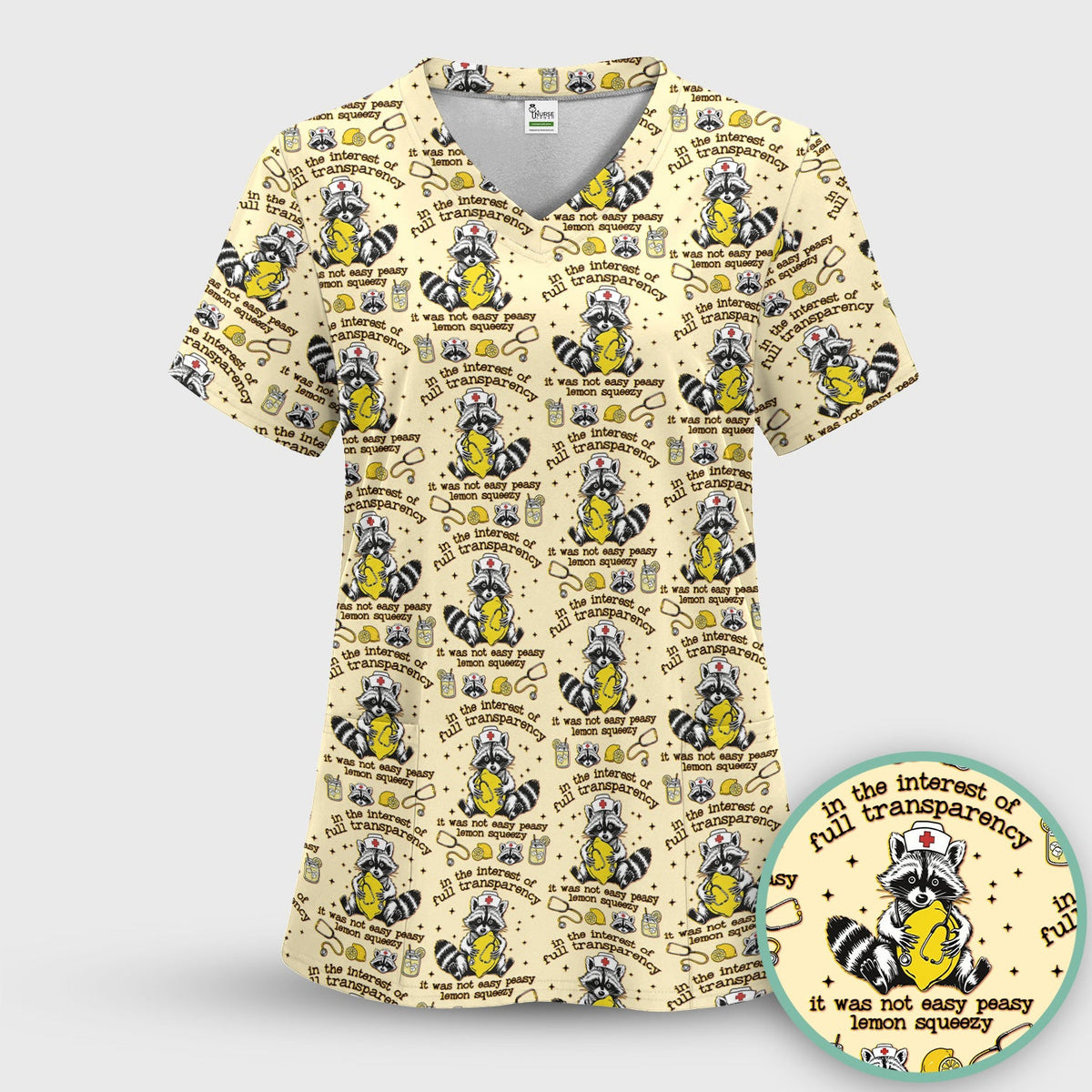 Raccoon Lemon Quote Nurse Scrub Set