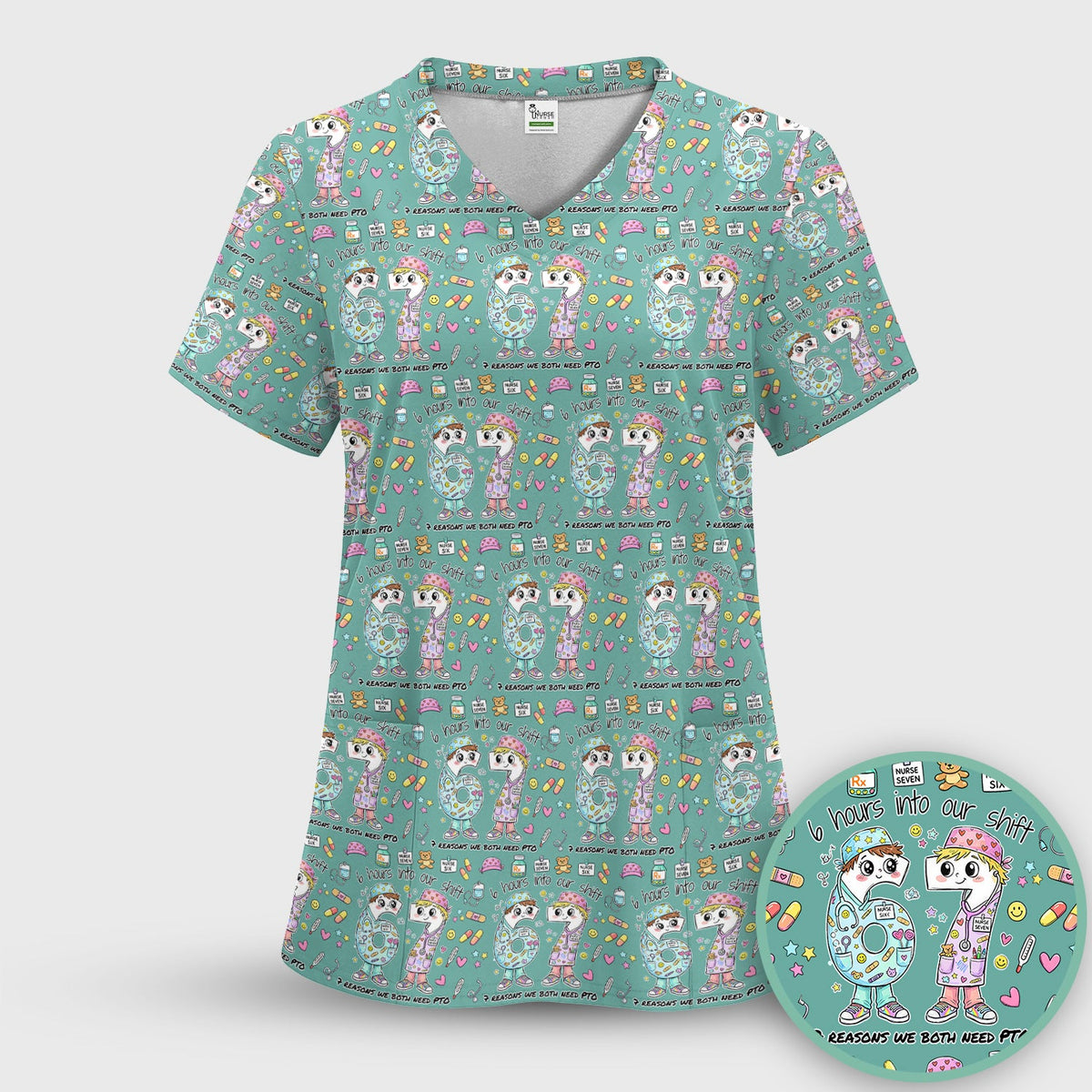 Six Hours Into Shift Beige Nurse Scrub Set