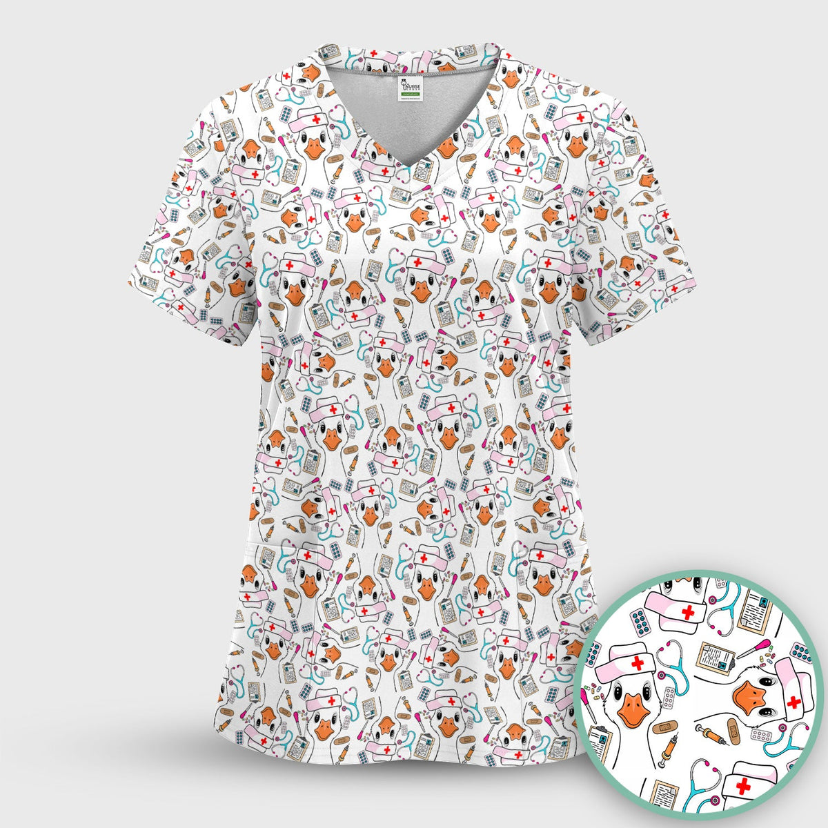 Duck Wearing Hat With Medical Tools Nurse Scrub Set