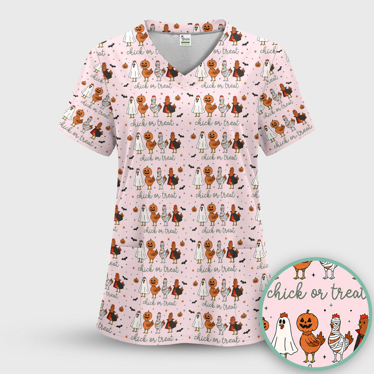 Chick Or Treat Nurse Scrub Top - Halloween Gift