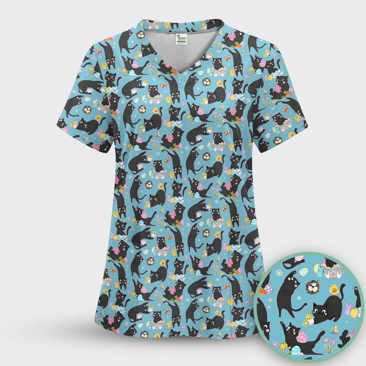 Black Cat Easter Egg Nurse Scrub Set