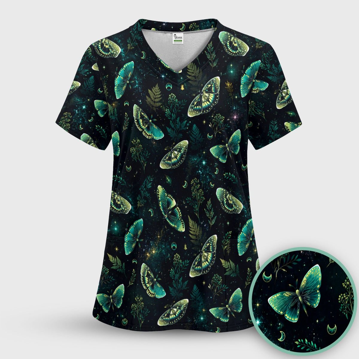 Mystical Moonlight Butterfly Garden Nurse Scrub Set II