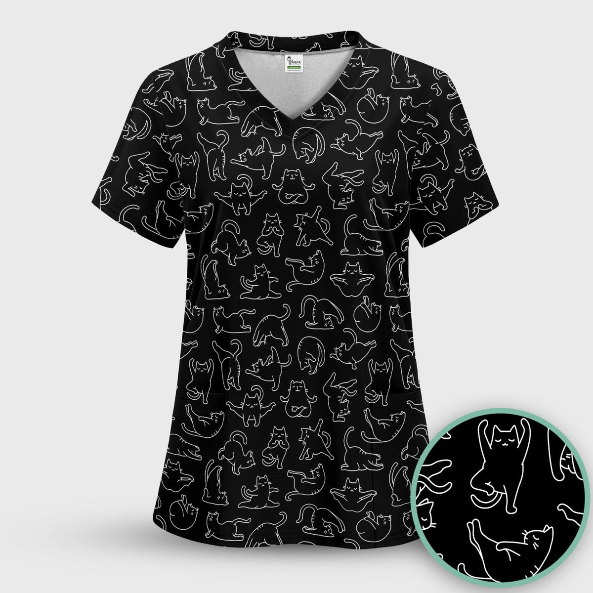 Cat Outline Playing Nurse Scrub Set
