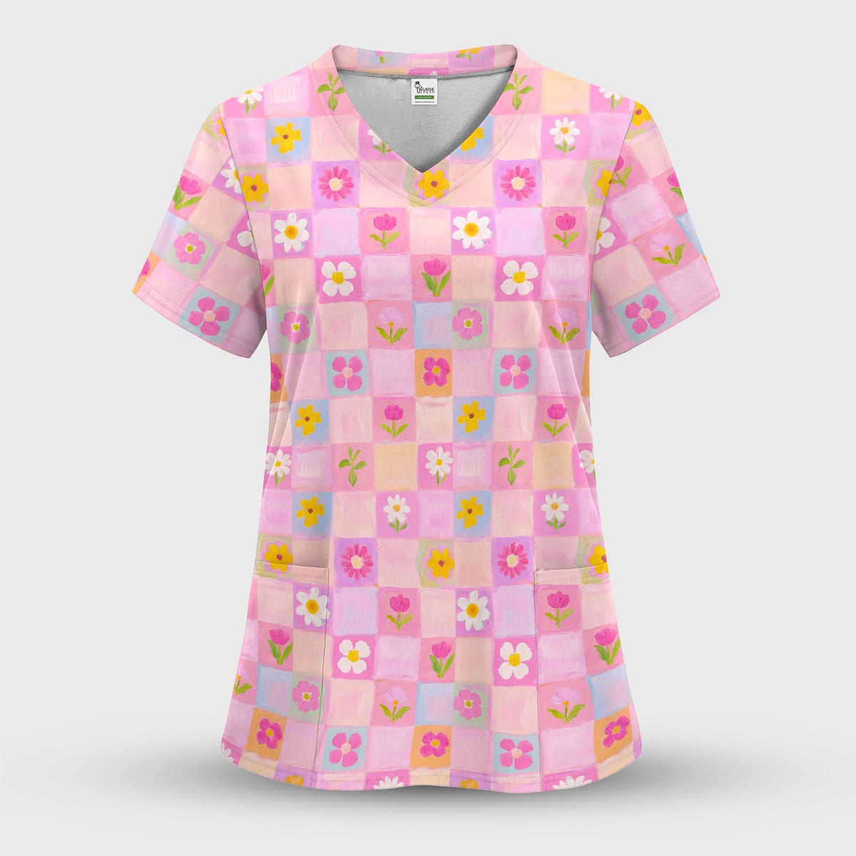 Colorful Mixed Flowers Nurse Scrub Top