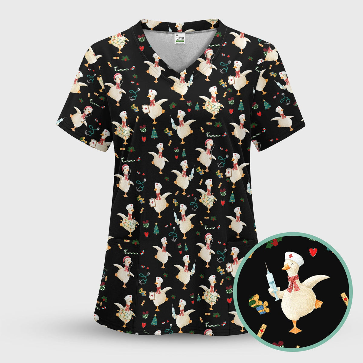 Christmas Goose Nurse Scrub Top