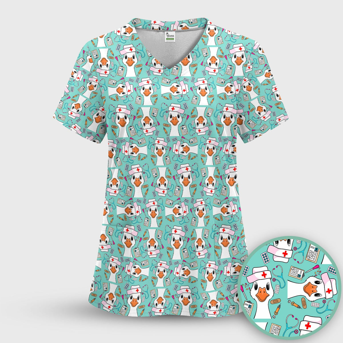 Duck Wearing Hat With Medical Tools Nurse Scrub Set