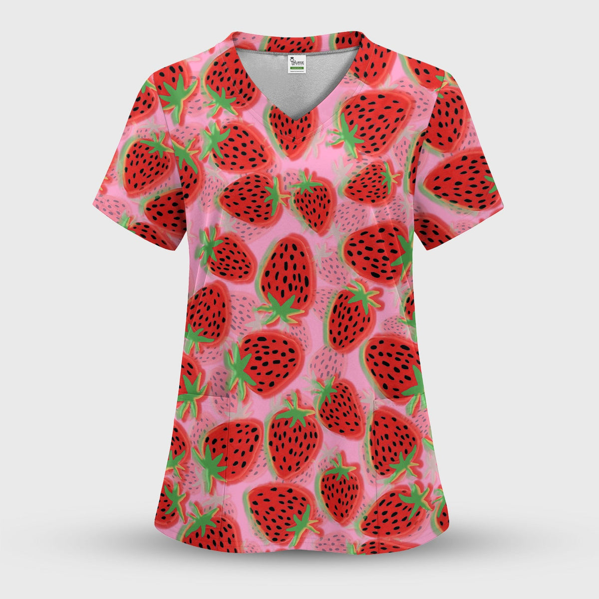 Pink Strawberry Nurse Scrub Top