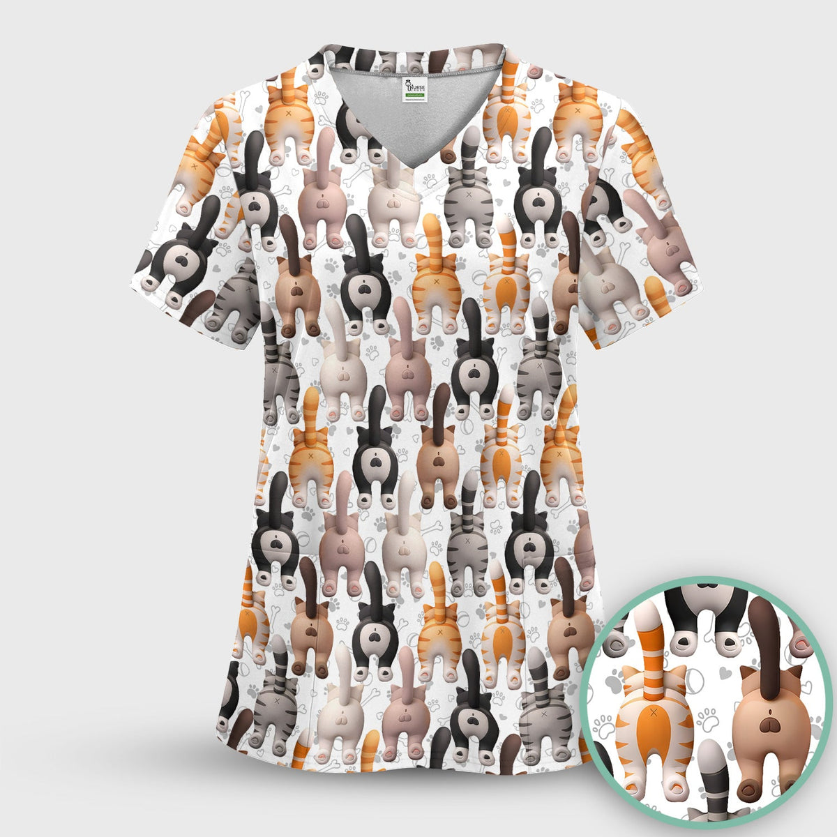 Cat Butt Paw Print Nurse Scrub Top