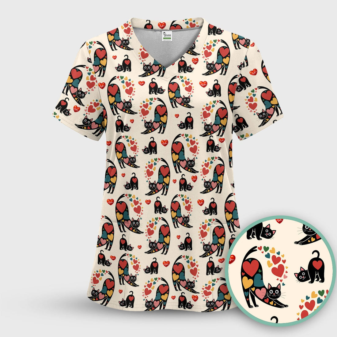 Cat Valentine Heart Nurse Scrub Top