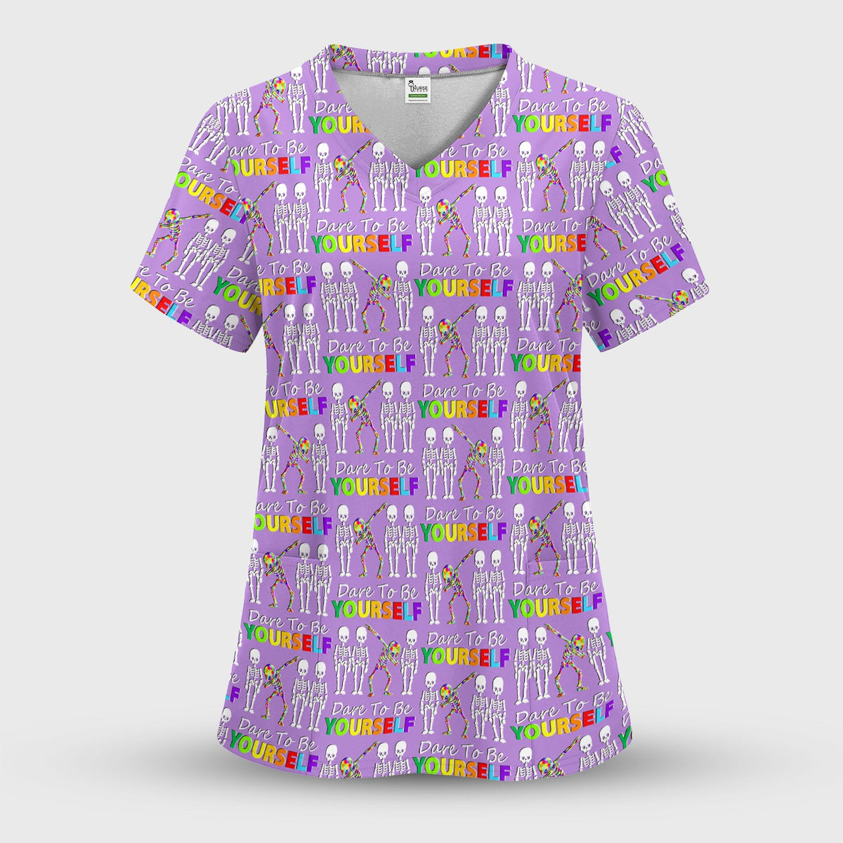 Rainbow Skeleton Dare To Be Yourself Nurse Scrub Set