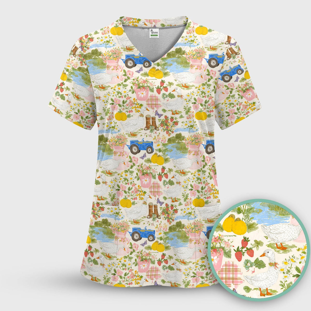 Floral Duck Nurse Scrub Top