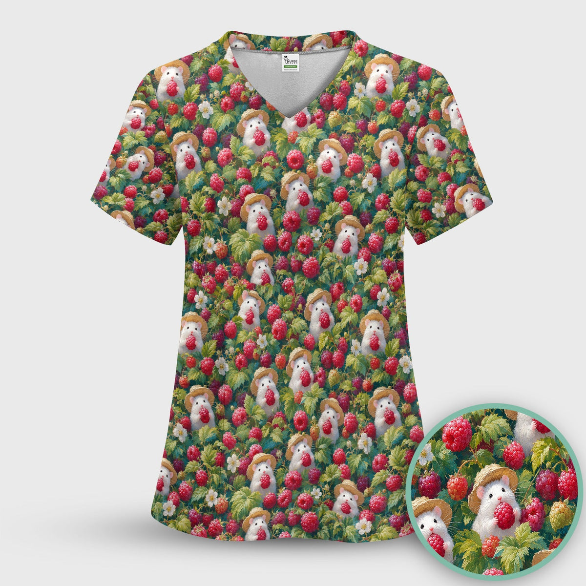Raspberry Mouse Garden Nurse Scrub Set