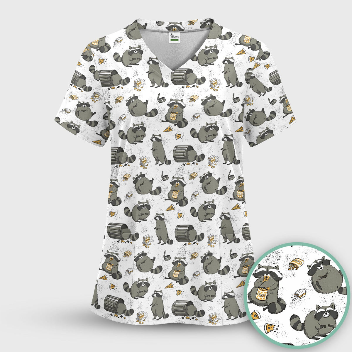 Raccoon Snack Trash Can Nurse Scrub Set