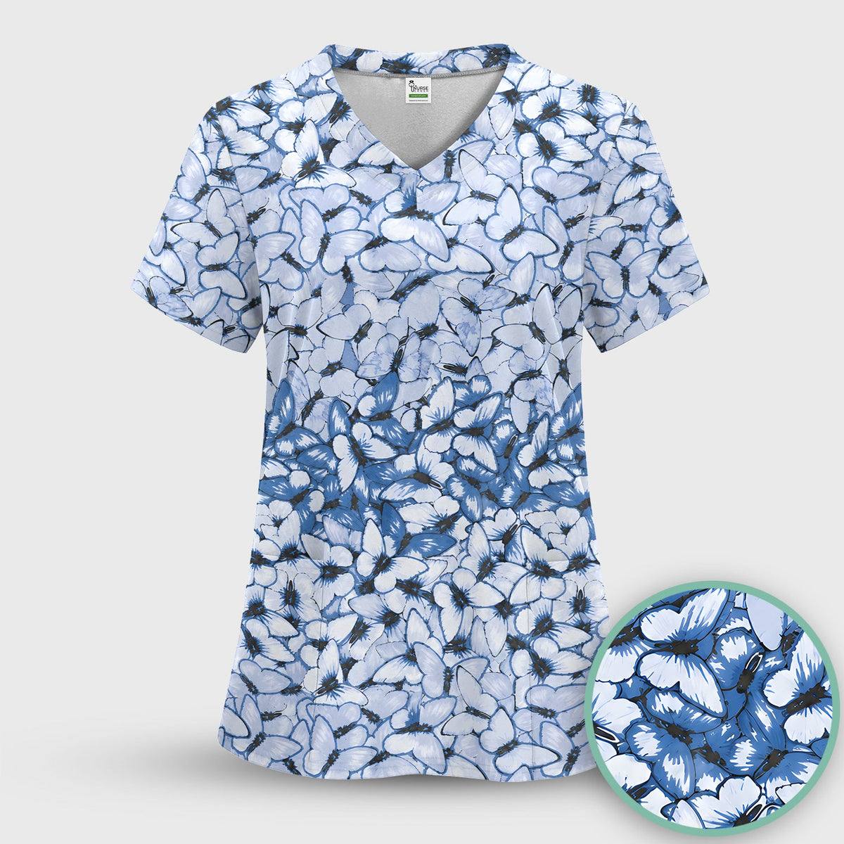 Blue Butterfly Floral Nurse Scrub Set