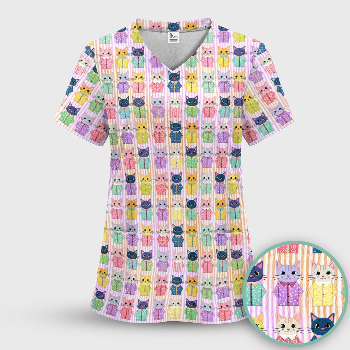Cat Pajama Print Nurse Scrub Set