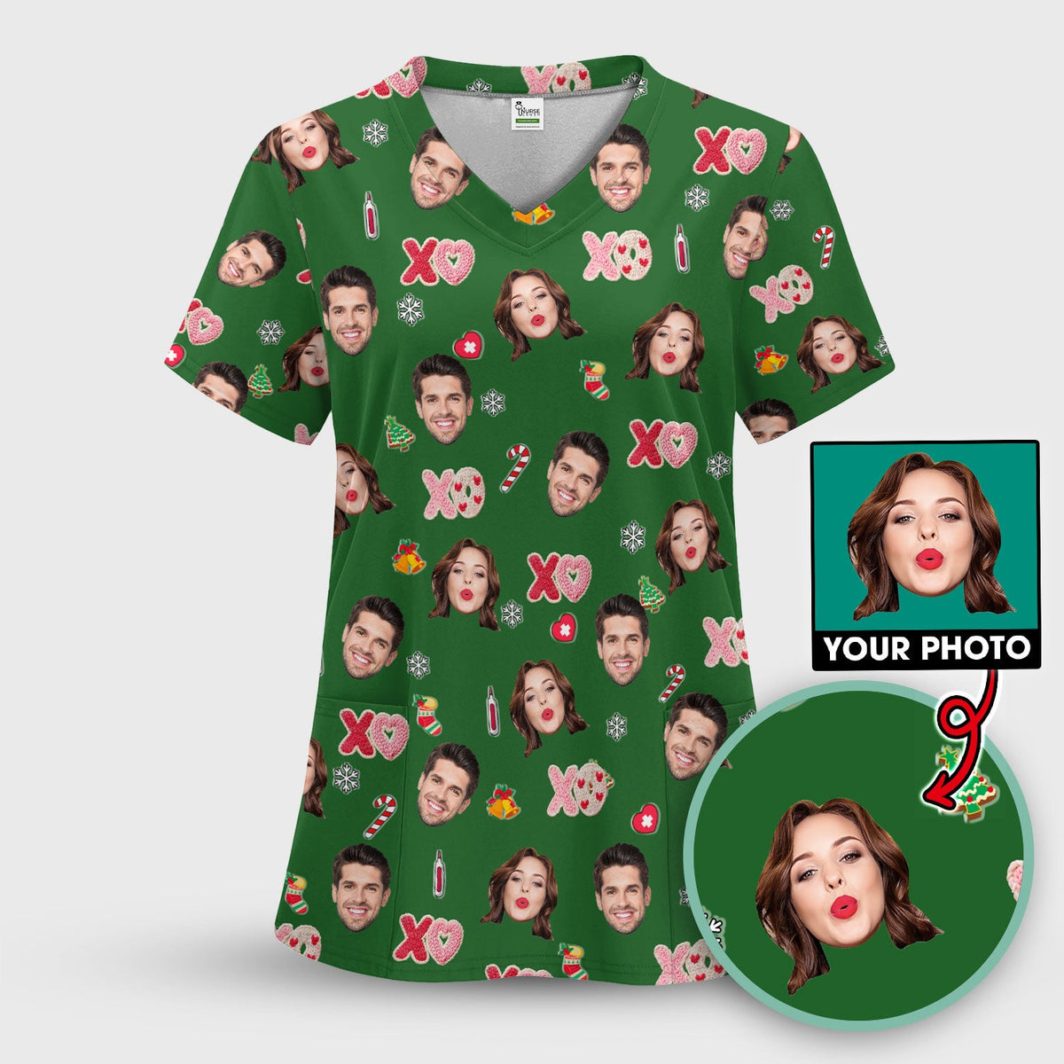 Personalized Photo Face Nurse Scrub Top
