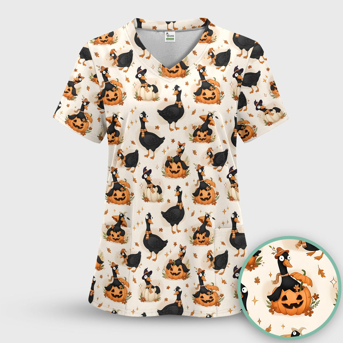 Pumpkin Black Goose Nurse Scrub Top