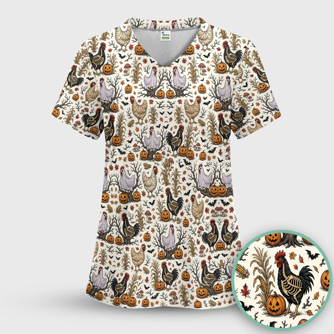 Skeleton Chickens Nurse Scrub Top - Halloween Gift