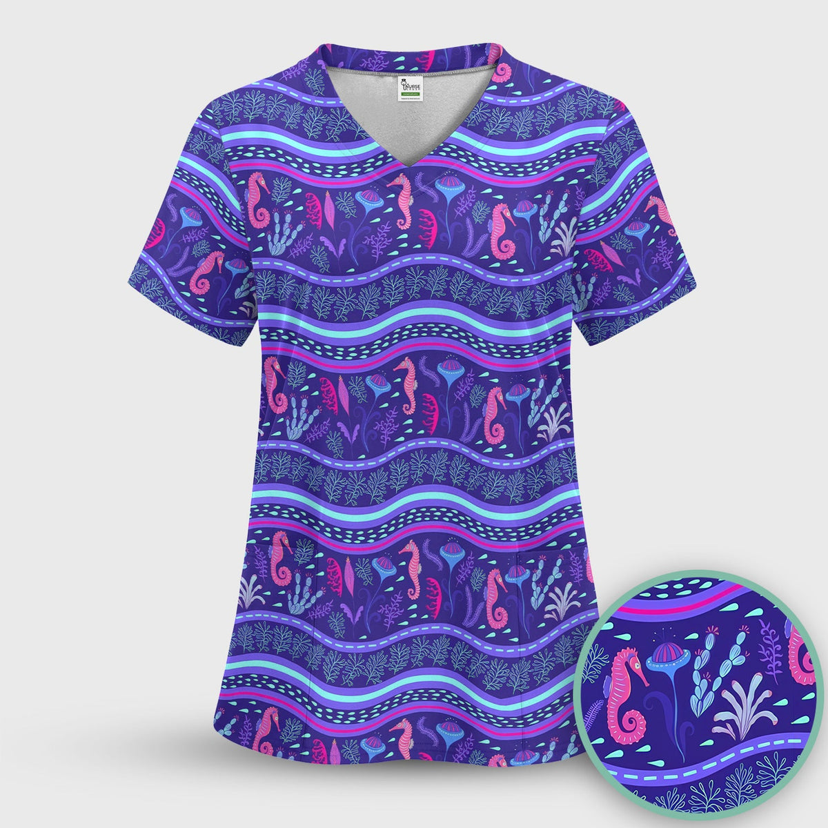 Purple Seahorse Ocean Nurse Scrub Set