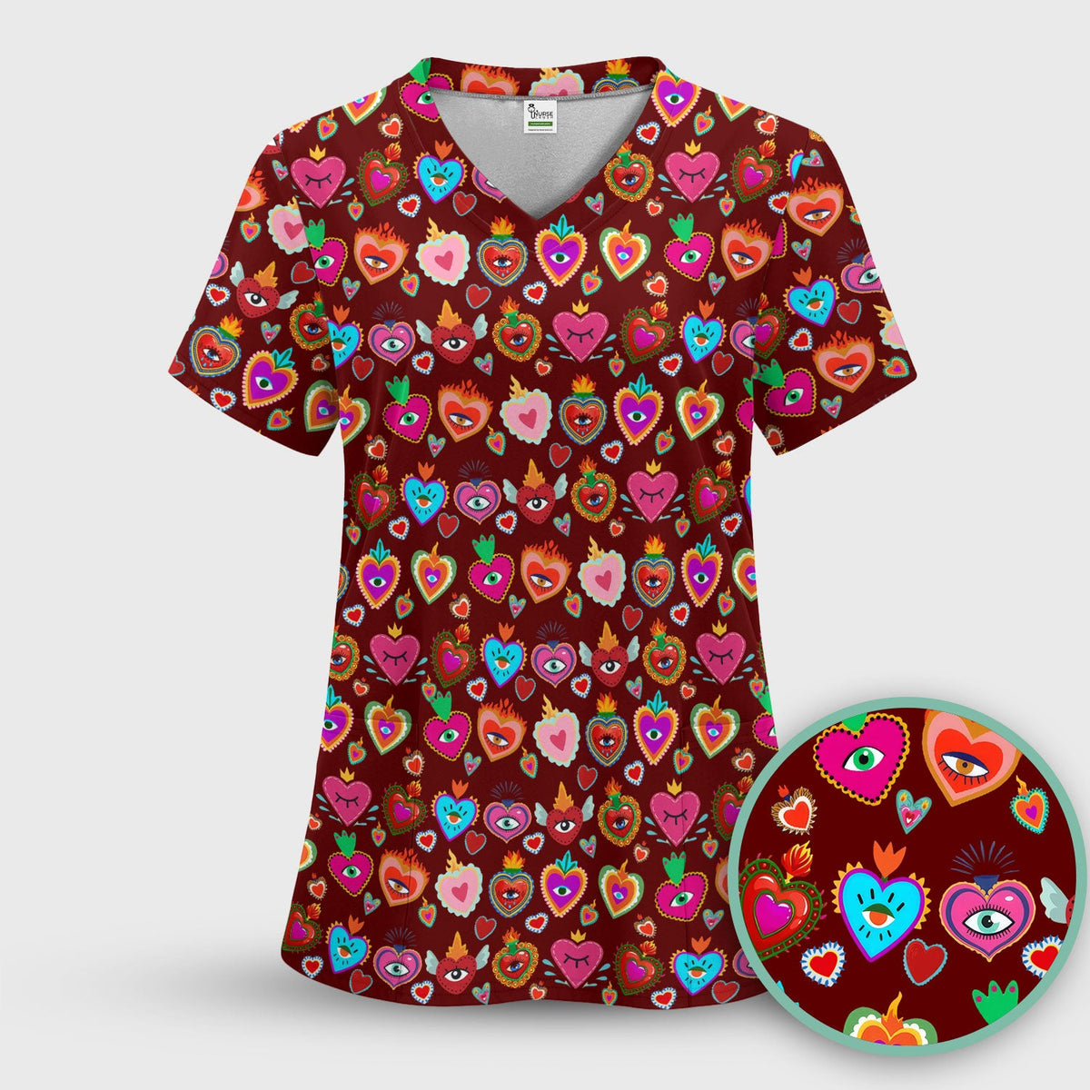 Valentine Colorful Sacred Heart Nurse Scrub Set