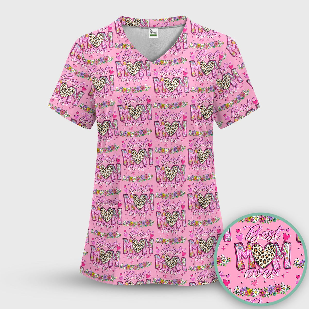 Best Mom Ever Leopard Heart Nurse Scrub Set