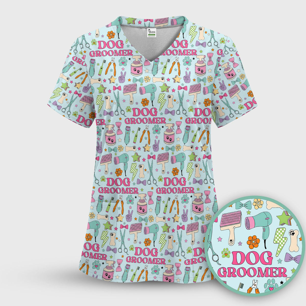 Dog Groomer Tools Nurse Scrub Top