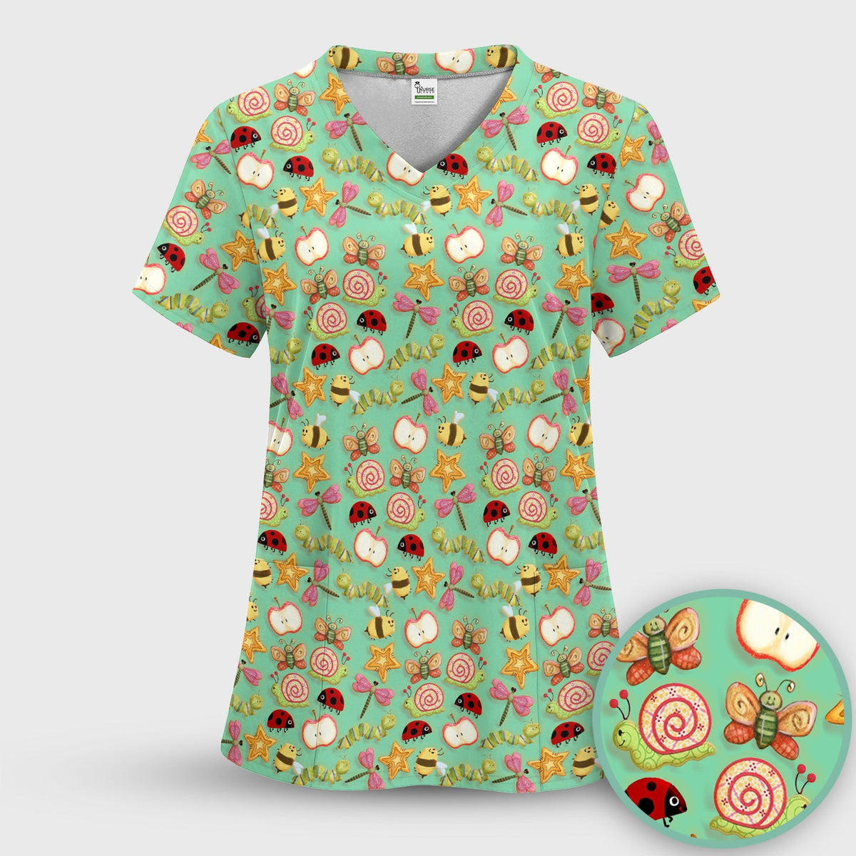 Snail Ladybug Caterpillar Apple Garden Nurse Scrub Set