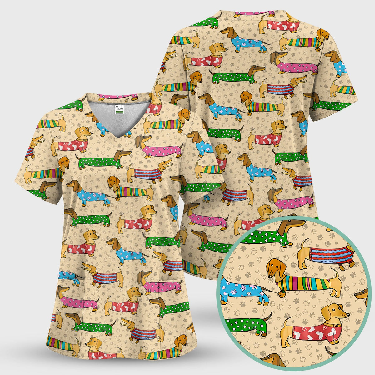 Dachshund Dog Nurse Scrub Top