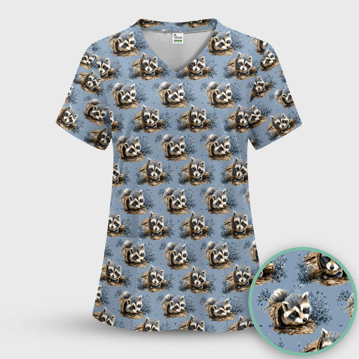Raccoon In Log Nurse Scrub Top