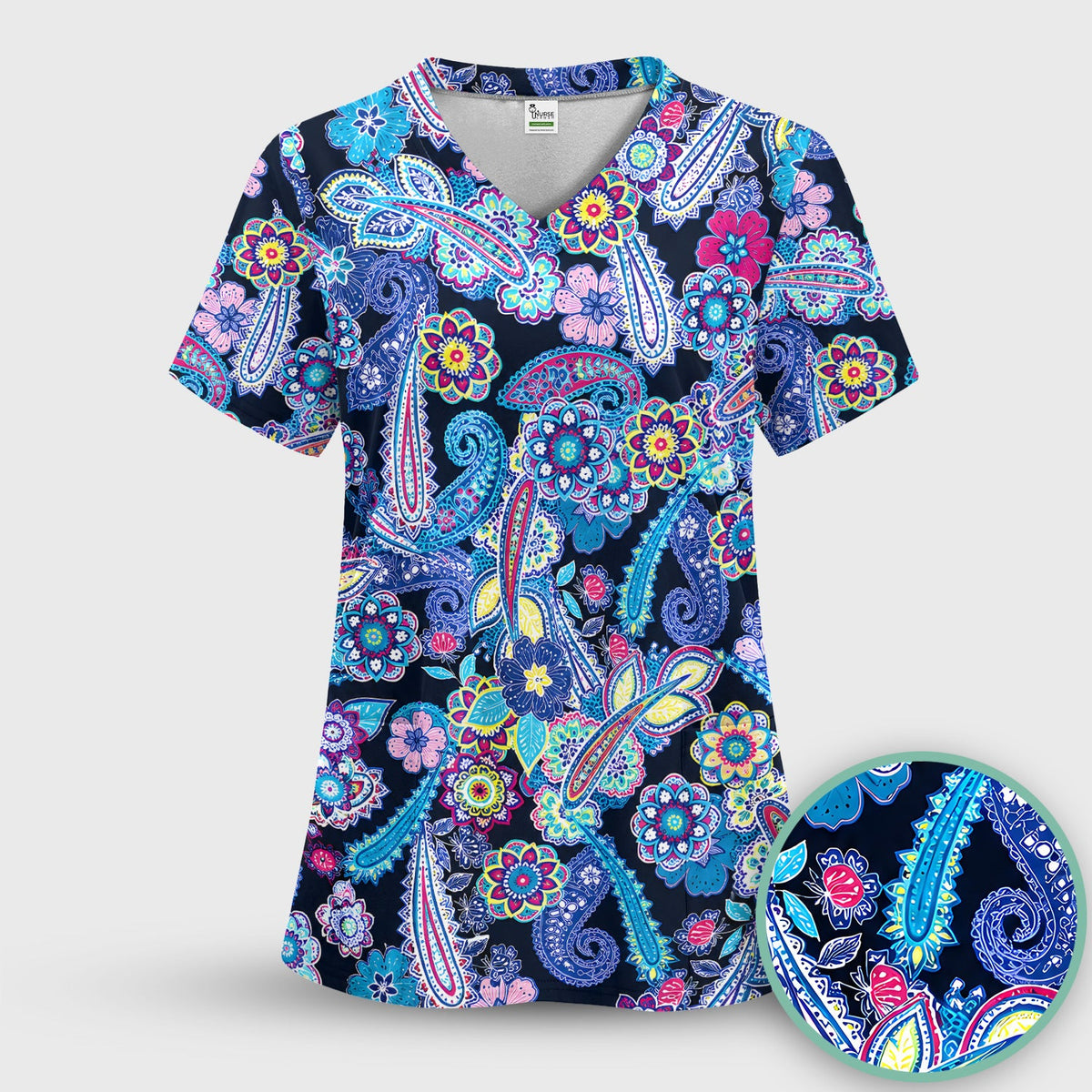 Vibrant Paisley Floral Nurse Scrub Set