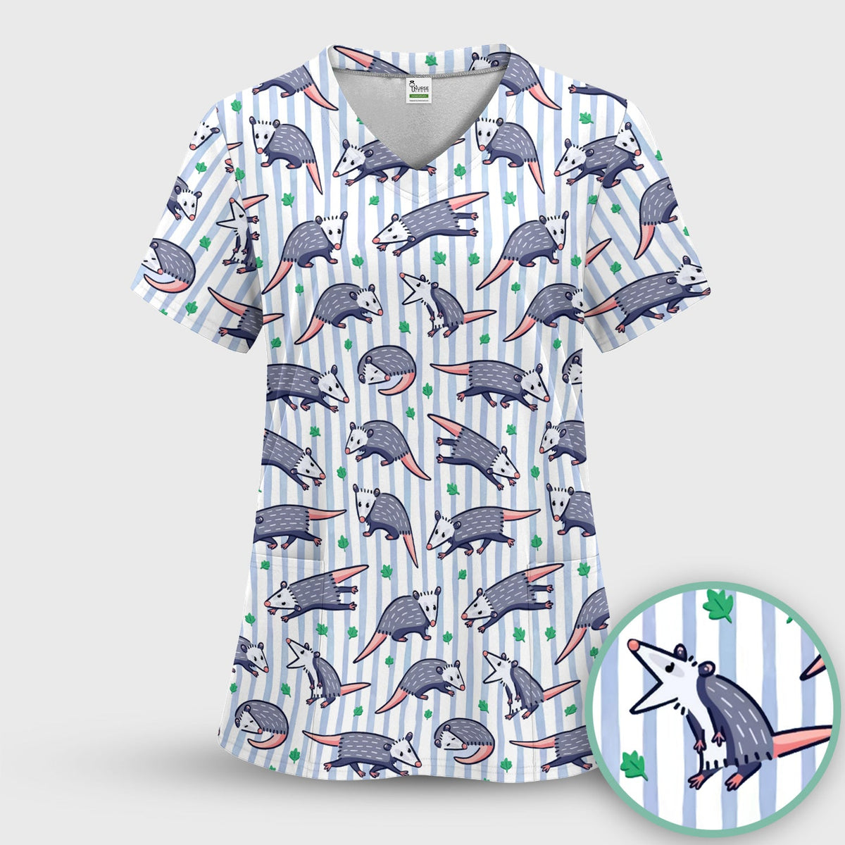 Opossum Blue Stripe Nurse Scrub Set