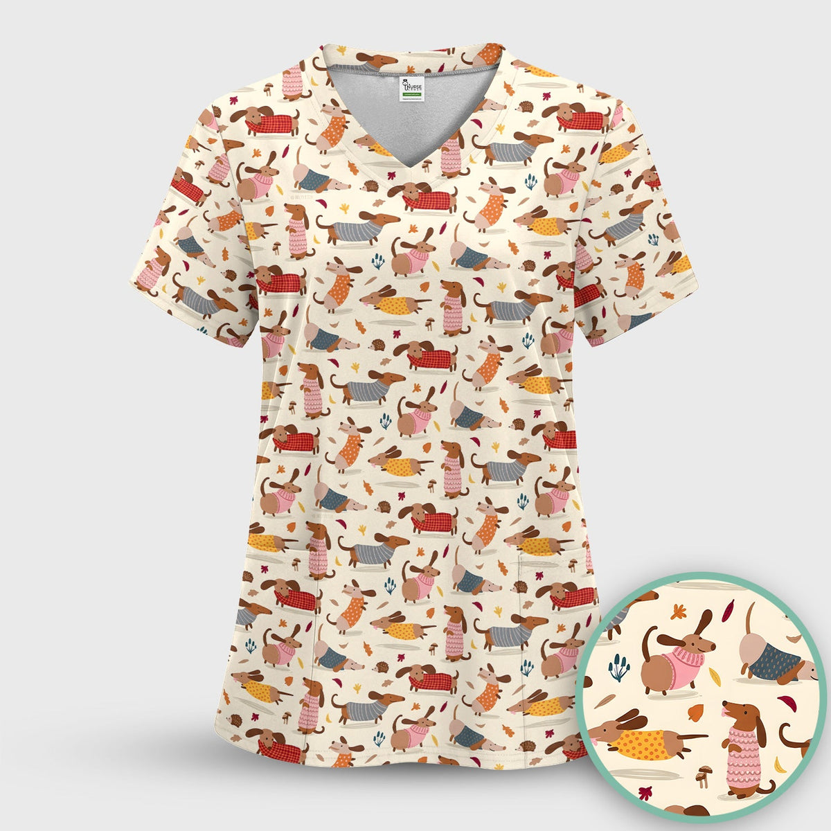 Cute Autumn Dachshund Nurse Scrub Top